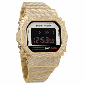 Reloj digital para hombre DW-5610 con caja dorada con diamantes de imitación, resistente a golpes, resistente al agua, cronógrafo, alarma, pantalla LED - Product Image 3