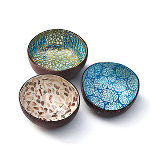 Custom Blue Gold <b>Mosaic</b> Mother of pearl coconut bowl organic coconut shell serving bowl with unique seashell inlay craft - Product Image 4