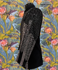 Traje Jodhpuri de Noche de Alto Glamour, Base de Terciopelo TR Lachka, Blazer con Lentejuelas Color Gris Metálico Galaxy Lava Flow - Product Image 4