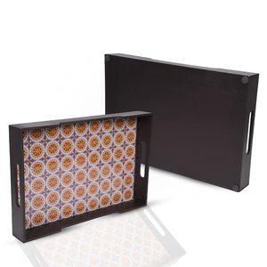 Plateau de service en bois tendance et de premier choix, fabriqué à la main en bois de manguier avec poignées découpées, idéal pour la décoration et le service. - Product Image 2