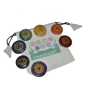 Engraved <b>Chakra</b> Disc <b>Set</b> With Color Symbol Pouch for Sale Natural Healing Mascot Style - Product Image 1