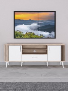 Meuble TV moderne en bois FURNIZONE avec rangement intégré, design panneau, installation sur table pour salon, modèle 26_0140 - Product Image 3