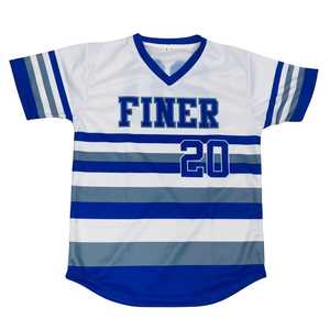 Finer Striped Baseball Jersey Women White Blue Sublimation Polyester Short Sleeve Casual Athletic Shirt Stylish Fit - Product Image 1