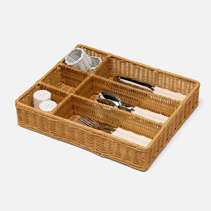Plateau à couverts élégant en rotin, plateaux compartimentés, meilleur prix, organiseur tressé pour ranger les ustensiles - Product Image 1