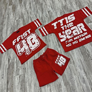 New Summer Men's Running Custom 100% Cotton High Quality Streetwear Vintage <b>Screen</b> Print Boxy T-shirt and Shorts Set for Men - Product Image 1