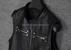Gilet de motard en cuir noir pour homme, col montant, fermeture éclair, style moto, vêtement d'extérieur - Product Image 3