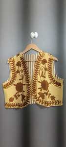 <b>Women's</b> <b>Pink</b> Embroidered Floral V-neck Vest Bohemian Style Handmade Eco-friendly Vintage Winter <b>Waistcoat</b> Outerwear - Product Image 6