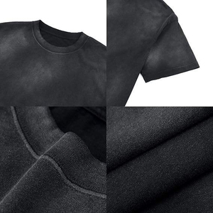 T-shirts en coton épais personnalisés pour hommes, style streetwear, effet délavé soleil, respirants, col rond, vente en gros - Product Image 3