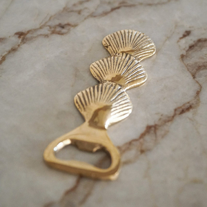 Elegant Metal Gold Seashell Bottle Opener Features Polished Brass Finish Triple Shell Handle Unique Coastal Beach <b>Bar</b> <b>Tool</b> - Product Image 4