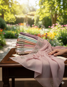 Collection Luxe Garden Blossom : Châles de soirée brodés en tulle - Style D.NO-3928 |   Lot de 12 tons pastel et terreux assortis - Product Image 1