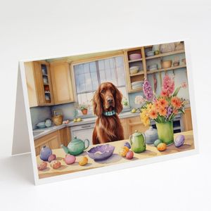 Cartes de vœux lunatiques A7 taille 5x7 Setter irlandais paquet de 8 cartes de note vierges avec enveloppes pour décorations de Pâques - Product Image 1
