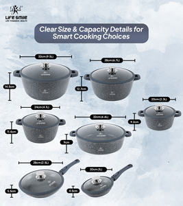 Ensemble complet de casseroles en granit Life Smile avec couvercles à rebord en silicone, poignées amovibles, antiadhésives, compatibles induction - Product Image 2