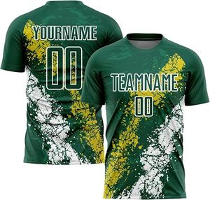 Camiseta de Fútbol Sublimada Personalizada para Hombre, Manga Corta, Verde, Amarillo, Blanco, Nombre del Equipo 00, Absorbe la Humedad, Ajuste Atlético, Ropa Deportiva para Adultos - Product Image 4