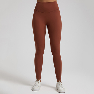 High Waist Full Length Yoga <b>Leggings</b> Solid <b>Brown</b> Seamless Stretch Pants Women's Workout Gym Wear - Product Image 2