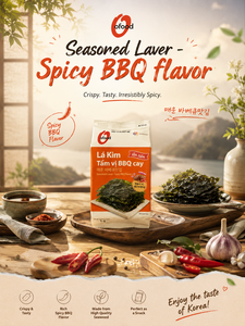 Alga marina tostada coreana picante con sabor a barbacoa, 5 g × 3 paquetes, venta al por mayor O'food |   Alga Marina Sazonada - Sabor Barbacoa Picante |   Comida Lista Para Consumir - Product Image 1