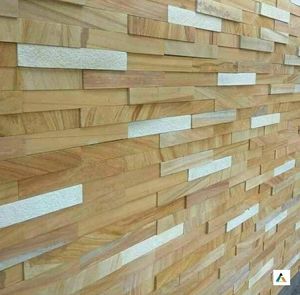 Revêtement mural en pierre de grès jaune teck moderne, tuiles de grès coupées à la machine, beige naturel, design extérieur - Product Image 1