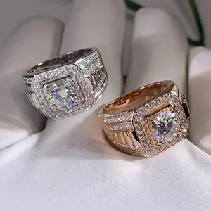 Moissanite Hip Hop <b>Ring</b> 925 Sterling <b>Silver</b> Square Cut Iced Out <b>Ring</b> Luxury <b>Men</b> Statement <b>Ring</b> Gold Plated Diamond Look Jewelry - Product Image 2