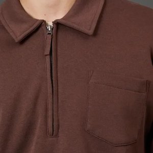 Manufacturer Solid Color Men's Knitted Pullover Quarter Zip Knitwear Wholesale Thick <b>Cable</b> Knit 12GG Rib Business Sweater - Product Image 3