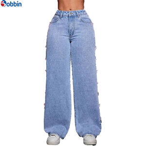 Pantalones Anchos de Mezclilla para Mujer, Talla Grande, Nuevo Diseño Estilo Mariposa, Transpirables, de Pierna Ancha, Cintura Alta, Rectos - Product Image 2