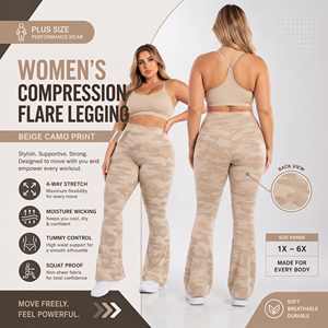Leggings évasés imprimés camouflage pour femmes, grandes tailles, pantalons de yoga compressifs, pantalons de sport pour femmes, pantalons évasés pour la gym et le fitness - Product Image 3