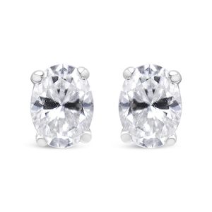 ต่างหูเพชรทรงรีเม็ดเดี่ยว 14K ทองคำขาว เพชรเพาะเลี้ยง สี F-G ความสะอาด VS2-SI1 เครื่องประดับแฟชั่นแบบเจาะ - Product Image 2