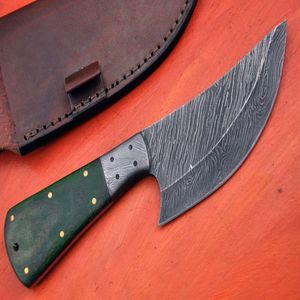 Couteau de chasse à lame fixe en acier Damas fait main avec étui en cuir, outil de survie et de découpe pour le camping et le bushcraft en extérieur - Product Image 1