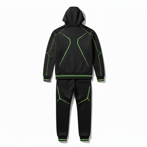 Sudadera con Capucha y Cremallera para Hombre, Color Sólido, Forro Polar, Estilo Casual, Corte Regular, Negro con Ribete Verde Neón, Transpirable, Nuevo Diseño de Otoño - Product Image 4