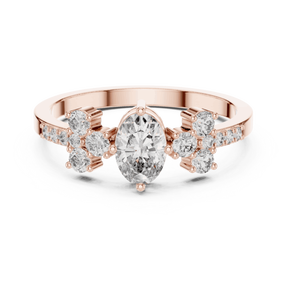 14K Yellow Gold Oval & Round Cut Lab Grown Diamond <b>Ring</b> Cluster Bridal Engagement <b>Ring</b> with IGI Certified New Grown Diamond - Product Image 3