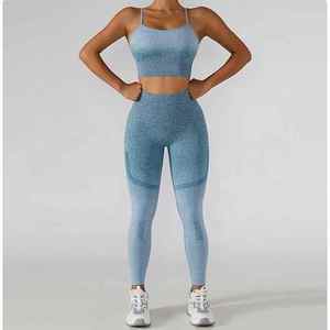 New Trending Article Wholesale Women Fitness Bodysuit New Knit Gradient Color High Waist Tight Exercise Yoga <b>Jumpsuit</b> Sportswear - Product Image 4