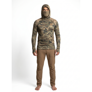 Sweat à capuche de chasse camouflage personnalisé pour homme, 140g, en polyester recyclé, avec cache-cou intégré, respirant, coupe ajustée pour la protection solaire, utilisation alpine - OEM - Product Image 1