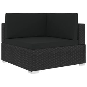 Canapé d'angle de jardin en polyrotin noir avec coussins - Product Image 1