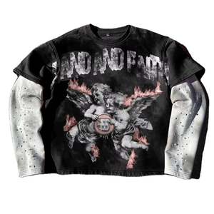 เสื้อยืดคอตตอนแขนยาวสองชั้นปักลายกราฟิกพิมพ์โลโก้ตามสั่ง สไตล์วินเทจ ลุคทำเก่า ซักนุ่ม สำหรับผู้ชาย ประดับด้วยคริสตัล - Product Image 1