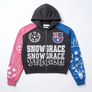 Sweat-shirt à capuche brodé Snowgrace, fermeture éclair, manches raglan, design sportif court, unisexe, coupe classique, vêtements d'hiver - Product Image 1