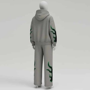 Ensemble de survêtement Y2K pour homme entièrement personnalisé, en molleton épais gris, avec broderie tête de mort et flammes, pantalon évasé, style streetwear, OEM ODM - Product Image 5
