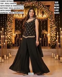 Traje Tradicional Ruhani Sharara para Mujer, Vestido Festivo para Bodas, Diwali, con Bordado Bandhani, de Gerogette, Largo hasta el Suelo, de Secado Rápido - Product Image 2