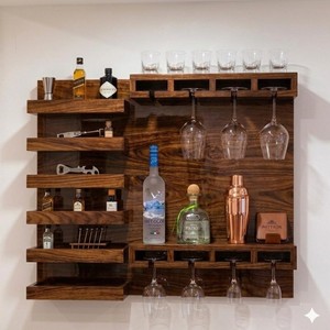 Handcrafted Rustic Acacia Wood Single Tier Floor Type <b>Bar</b> <b>Shelf</b> Unit 90x80x20cm for Living Room-Aqudus Saleem Wholesale Home - Product Image 1