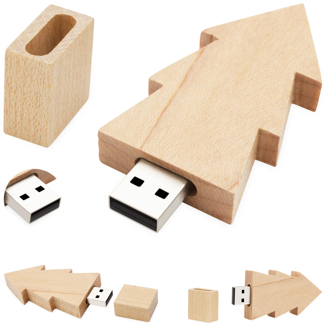 Ready to Ship Wooden Tree Usb Flash Drive Christmas Gift Cle Usb Stick 2.0 USB Thumb Flash Eco Friendly Pendrive Laser logo