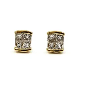 China Wholesale Jewelry Special Design Best Quality 14k Soild Yellow Gold Natural Princess Cut Diamond Earring stud For Lady