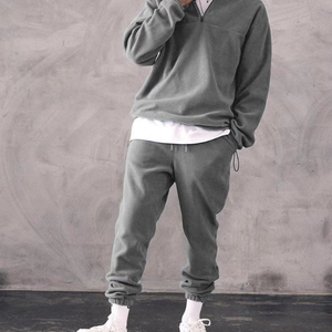 High Quality Fashion Solid Color 2 Piece Sportswear Men's Simple Design Casual Sweatshirt Set for Young Men Daily Outfit - Product Image 3