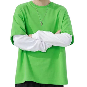 เสื้อยืดสีเขียวทรงโอเวอร์ไซส์แบบยูนิเซ็กซ์ แขนยาวสีขาว คอกลม ทรงลำลอง ผ้าเจอร์ซีย์ 300 GS ผ้าฝ้าย 100% เป็นมิตรกับสิ่งแวดล้อม ระบายอากาศได้ดี - Product Image 1