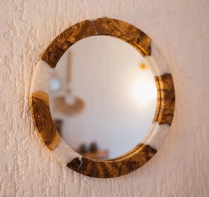 Olive Wood & Resin <b>Round</b> Handmade Contemporary <b>Wall</b> <b>Mirror</b> with Smooth Edge for Wedding and Diwali-REHMAN CRAFT - Product Image 2