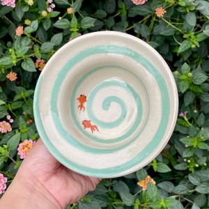 Contemporary Handcrafted Ceramic Pasta Bowl Coastal Fish Motif Smooth Spiral Glaze for Artistic <b>Tabletop</b> Presentation - Product Image 2