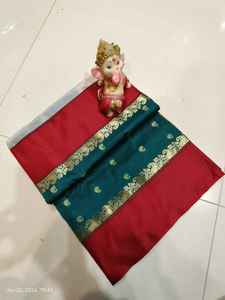 Sari en soie brodée jaune et blanc avec bordure en zari doré, style vintage, traditionnel, pour mariage, fête, tenue ethnique - Product Image 3