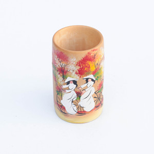 Natural Bamboo Cylindrical <b>Mug</b> – Unique Hand-Painted Countryside Pattern - Product Image 4