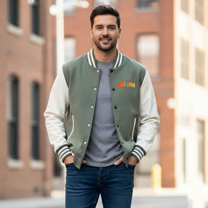 Veste de sport pour homme de haute qualité, vert olive, manches blanches, vêtement décontracté d'automne, coupe régulière, matière polyester et coton, fermeture éclair - Product Image 4