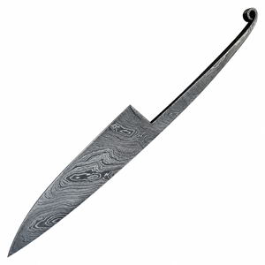 Couteau à lame fixe motif Damas gris argenté avec manche en métal torsadé noir, pointe incurvée, outil de coupe extérieur - Product Image 2