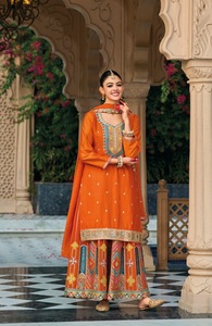 ชุดสูทพลัซโซสำเร็จรูปสำหรับผู้หญิง ผ้าชีฟองปักลายพรีเมียม ดีไซน์ทันสมัย (ฟรีไซส์) สำหรับงานแต่งงาน งานปาร์ตี้ และงานดิวาลี - Product Image 4