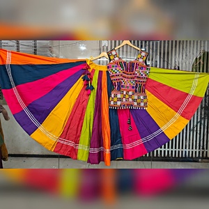 Color Block Embroidered Lehenga Set Block Print Skirt and Tank <b>Top</b> Traditional <b>Indian</b> Pakistani Outfit Festival Wear - Product Image 1
