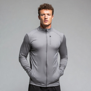 Compression Athletic Yoga <b>Jacket</b> Men's High Street Style Front Logo Stand Collar Zipper <b>Workout</b> Fitness Wear - Product Image 2