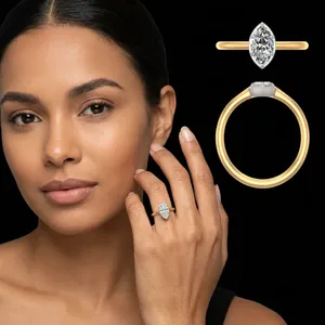 Bague de fiançailles pour femme en or/S925 avec diamant de laboratoire de 0,75 carat, taille marquise, solitaire minimaliste de luxe, alliance de mariage, cadeau en or - Product Image 1